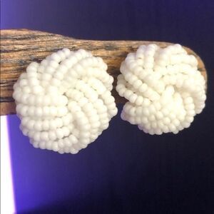 Super fun white beaded vintage clip on ear…